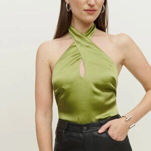 Reformation Paris Silk Top in Avocado